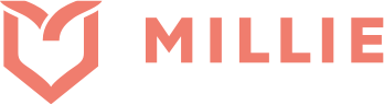 Coral shield logo with the word “MILLIE” in bold uppercase letters