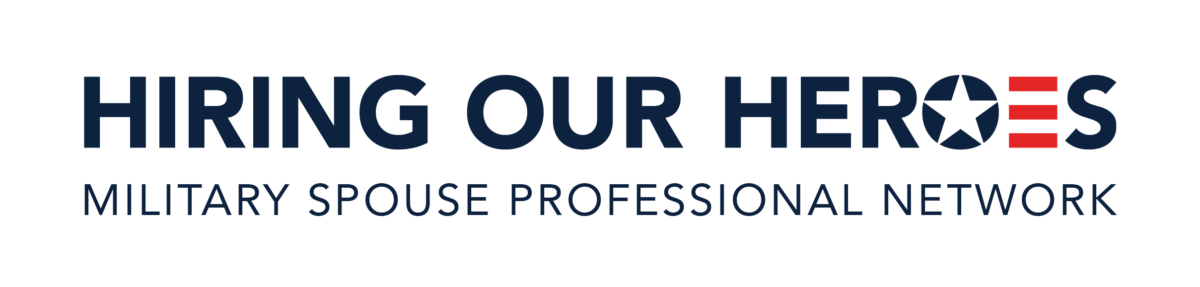 Hiring Our Heroes logo with blue text and red stars, “Military Spouse Professional Network” subtitle