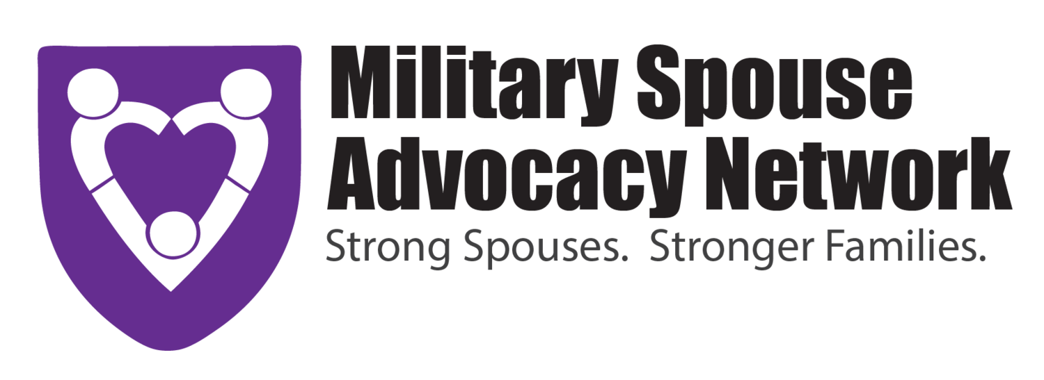 Logo with connected hearts and text reading “Military Spouse Advocacy Network” and “Strong Spouses. Stronger Families.”