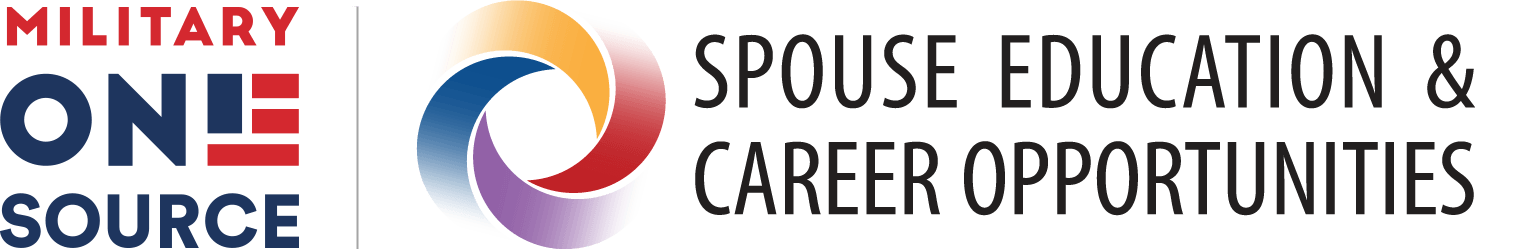 Military OneSource and Spouse Education and Career Opportunities logos with red, blue, orange and black text
