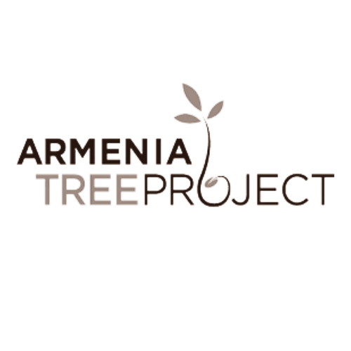 Logo for Armenia Tree Project: text and a stylized tree graphic in brown and gray.