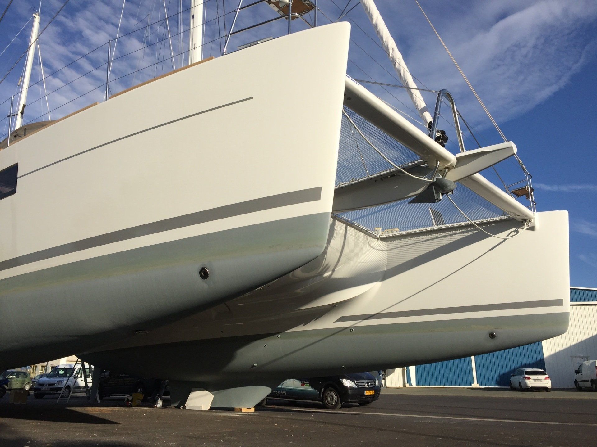 Nozzles of Jet Thruster JT90 visible in the bow sections of a Lagoon catamaran
