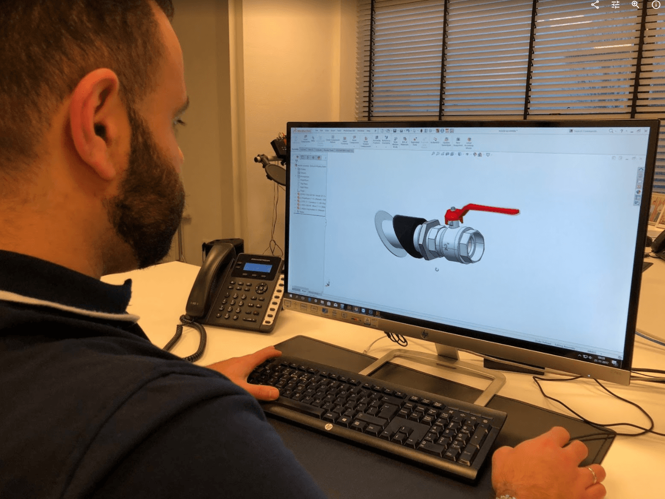 Jet Thruster engineer at work with Solid Works software