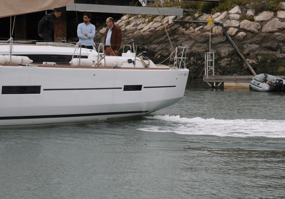 Sailing yacht with activated Stern jet nozzle. From a 2