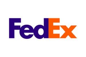 A purple and orange fedex logo on a white background