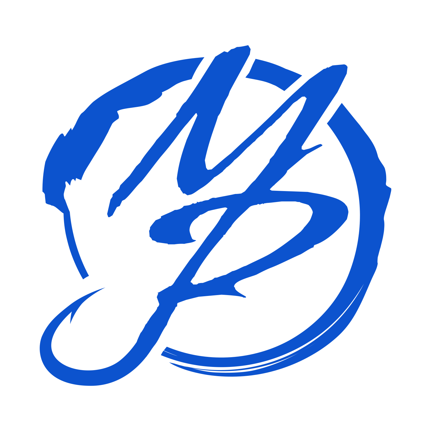 A blue logo with the letter m and b in a circle