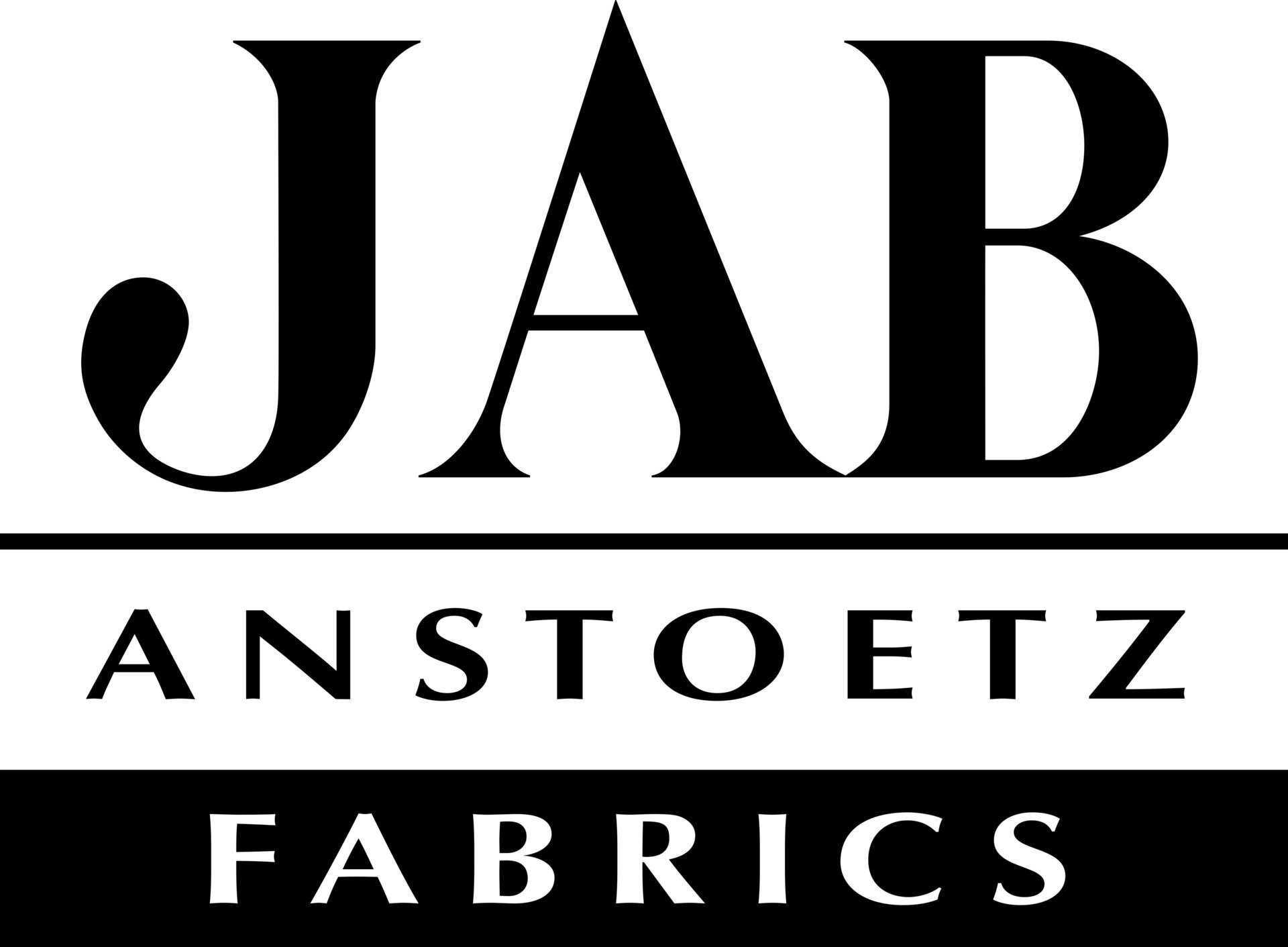 Ein schwarz-weißes Logo für Jab Anstoetz Stoffe.