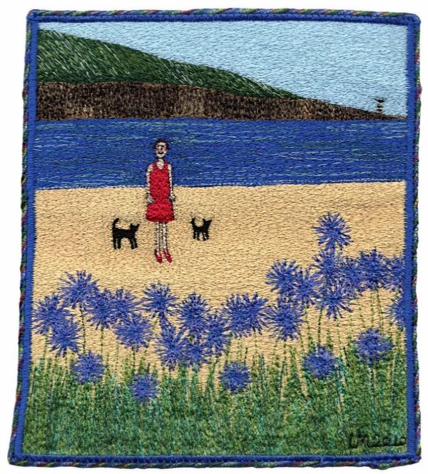 Agapanthas machine embroidery by Linda Miller