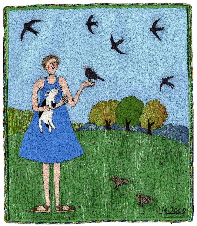 The Birds Sing Out Your Name. Machine embroidery by Linda Miller
