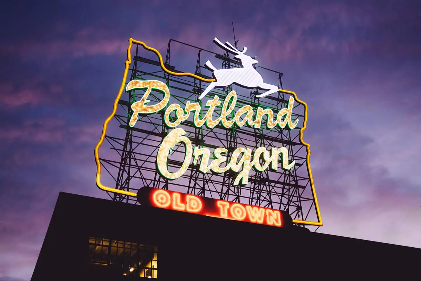A neon sign for portland oregon old town