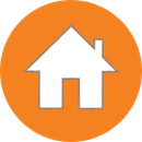A white house icon with a chimney, centered inside an orange circle.