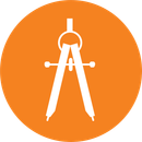A white drafting compass icon centered on an orange circular background.