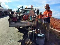 Coring 400mm holes Toowoomba Range 2014 for guard rails Coring 400mm holes