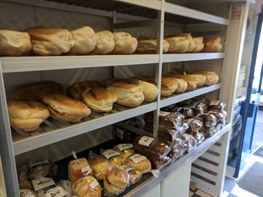 a rack filled with bakery items