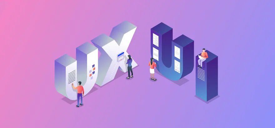 A group of people are standing around the word ux.