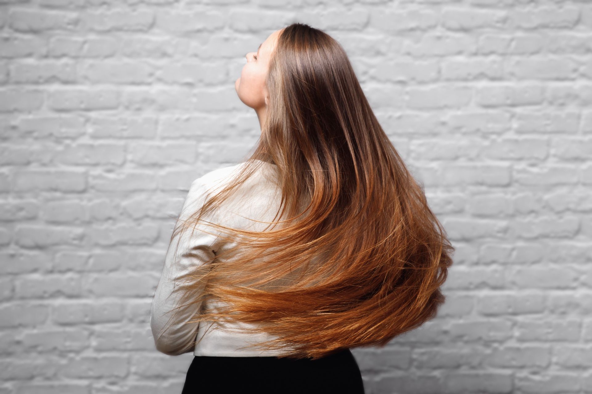 Capelli lunghi trattati con prodotti di qualità