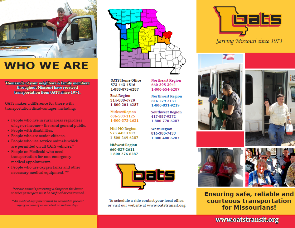 Brochure promoting OATS transportation services for Missourians.