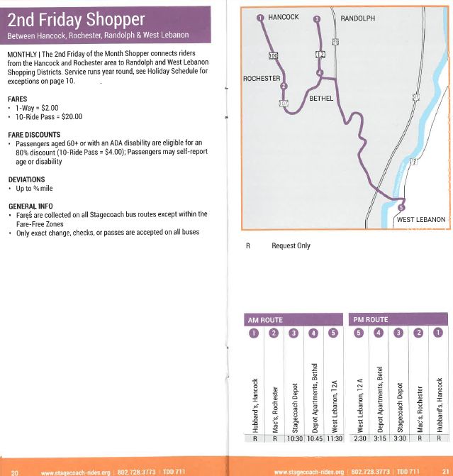 Bus route map for 2nd Friday Shopper, route details, stops, and fare information.
