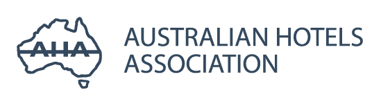 Logo for the Australian Hotels Association: map of Australia with 
