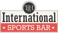 Logo for International Sports Bar: text in red and black, with initials