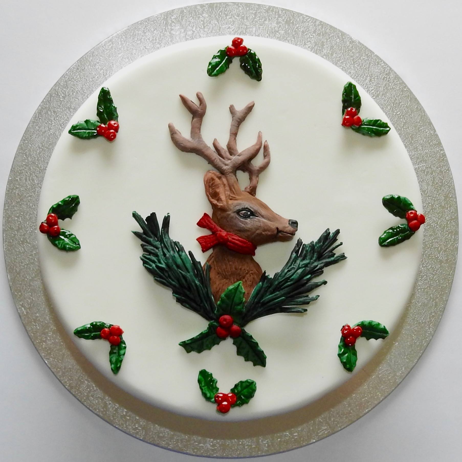 Gorgeous Christmas Cake with Holly and Reindeer