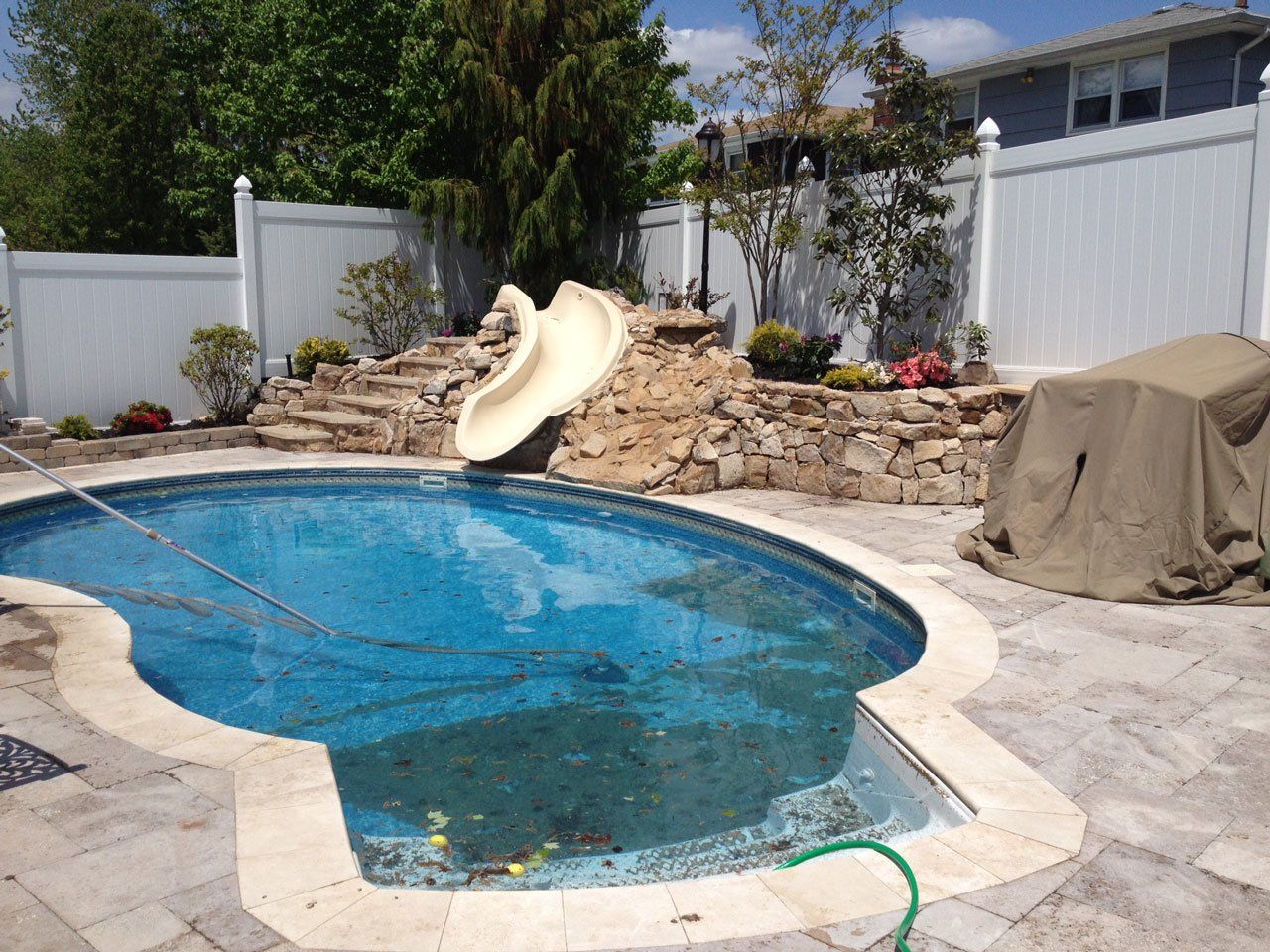 Stone Walkways — Backyard with Pool in Staten Island, NY