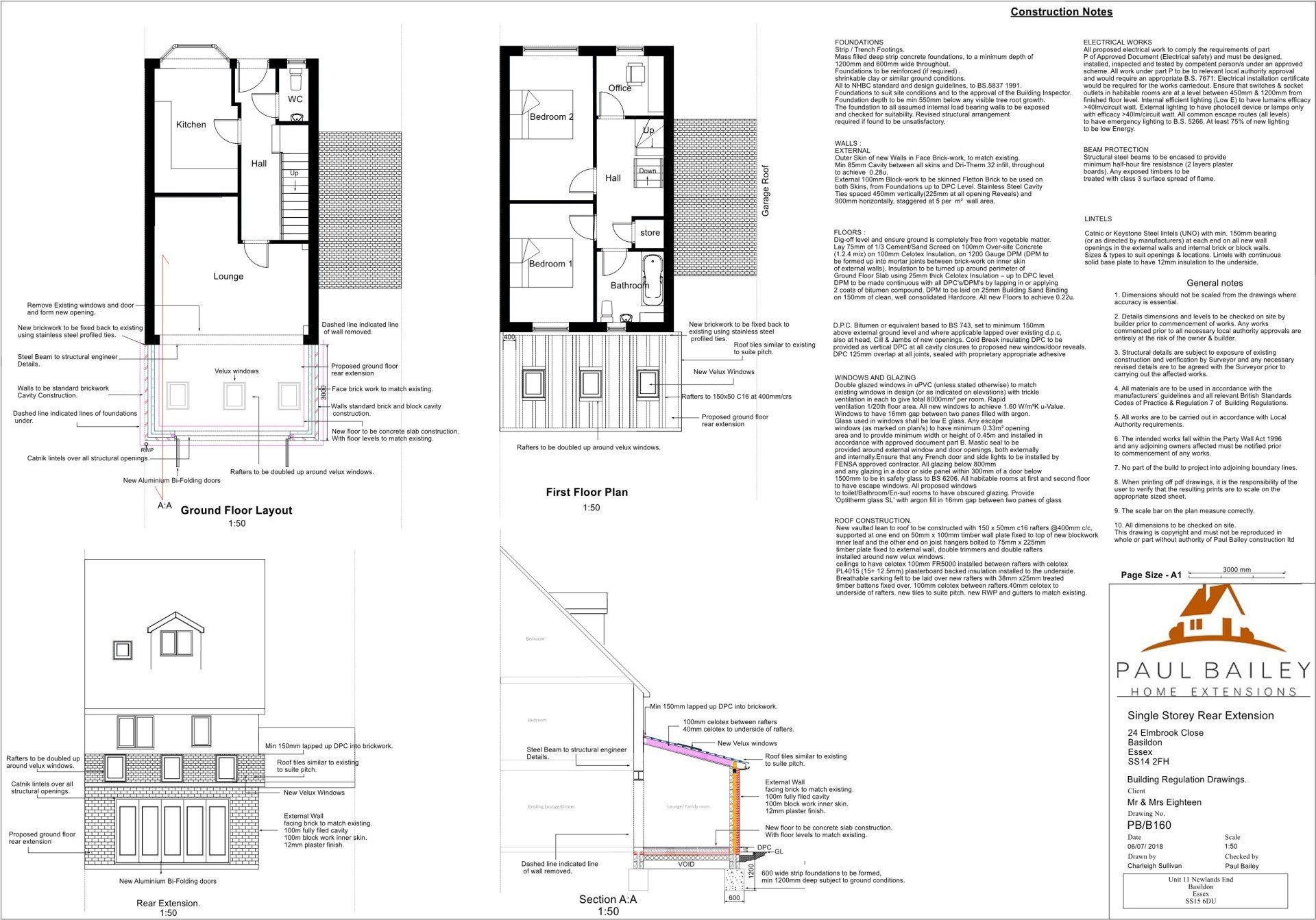 Rear Extension, Building regulation Drawings.