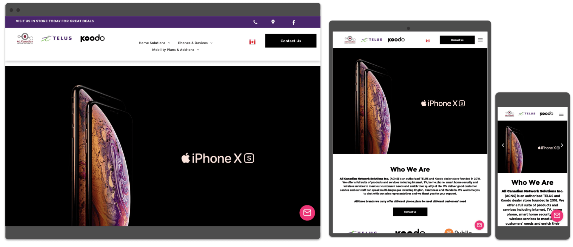 A computer , tablet , and cell phone are shown on a website.