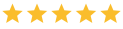 Five yellow stars are lined up in a row on a white background.