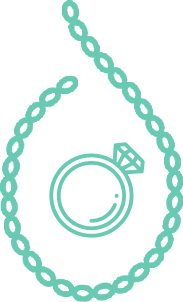 A necklace with a diamond ring on it.