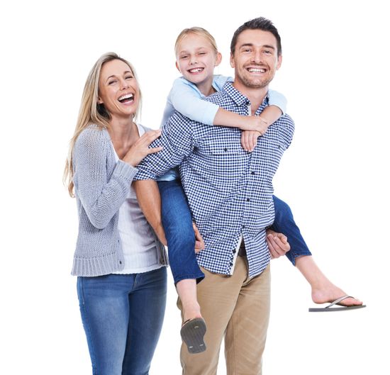 family of three smiling