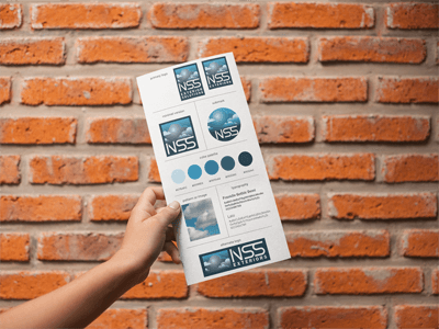 A person is holding a piece of paper in front of a brick wall.