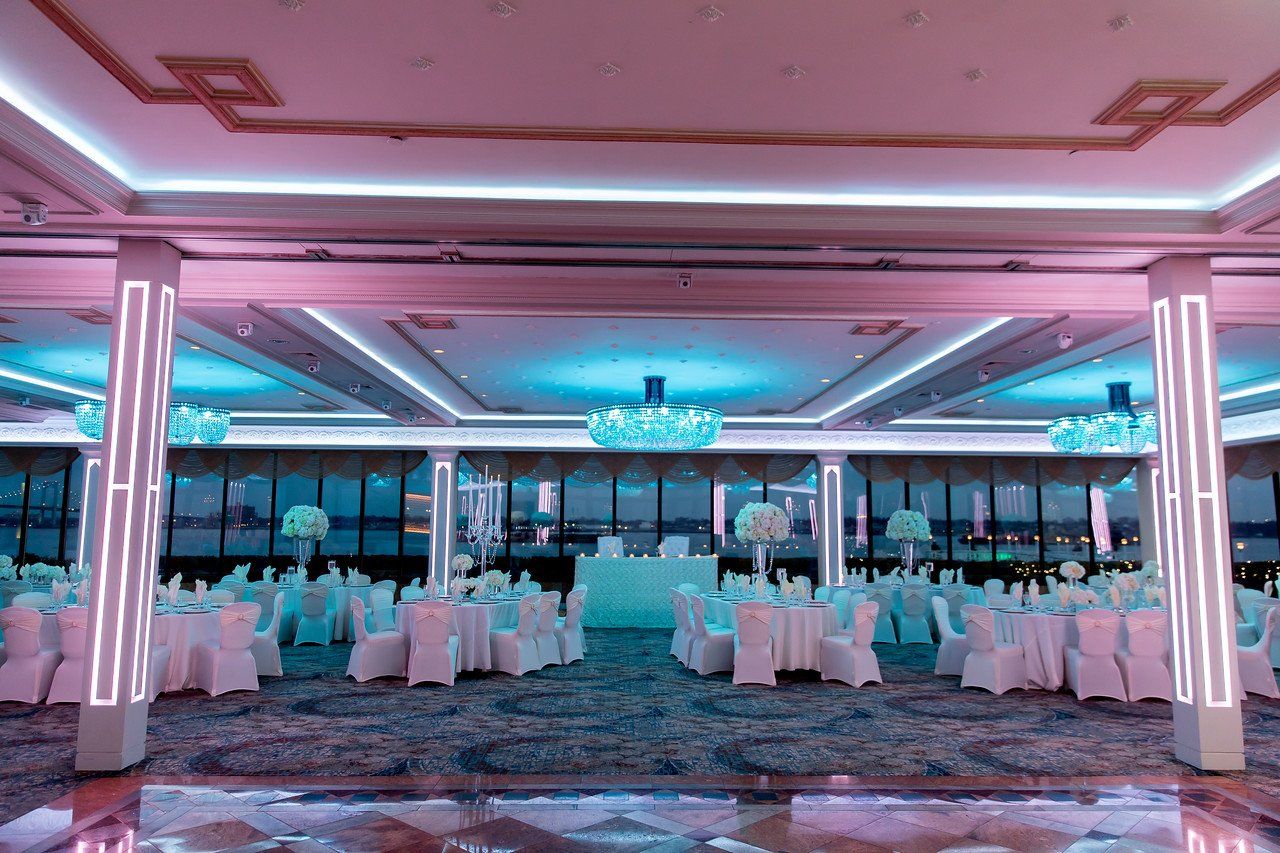 Event Venue Room with Teal Lighting