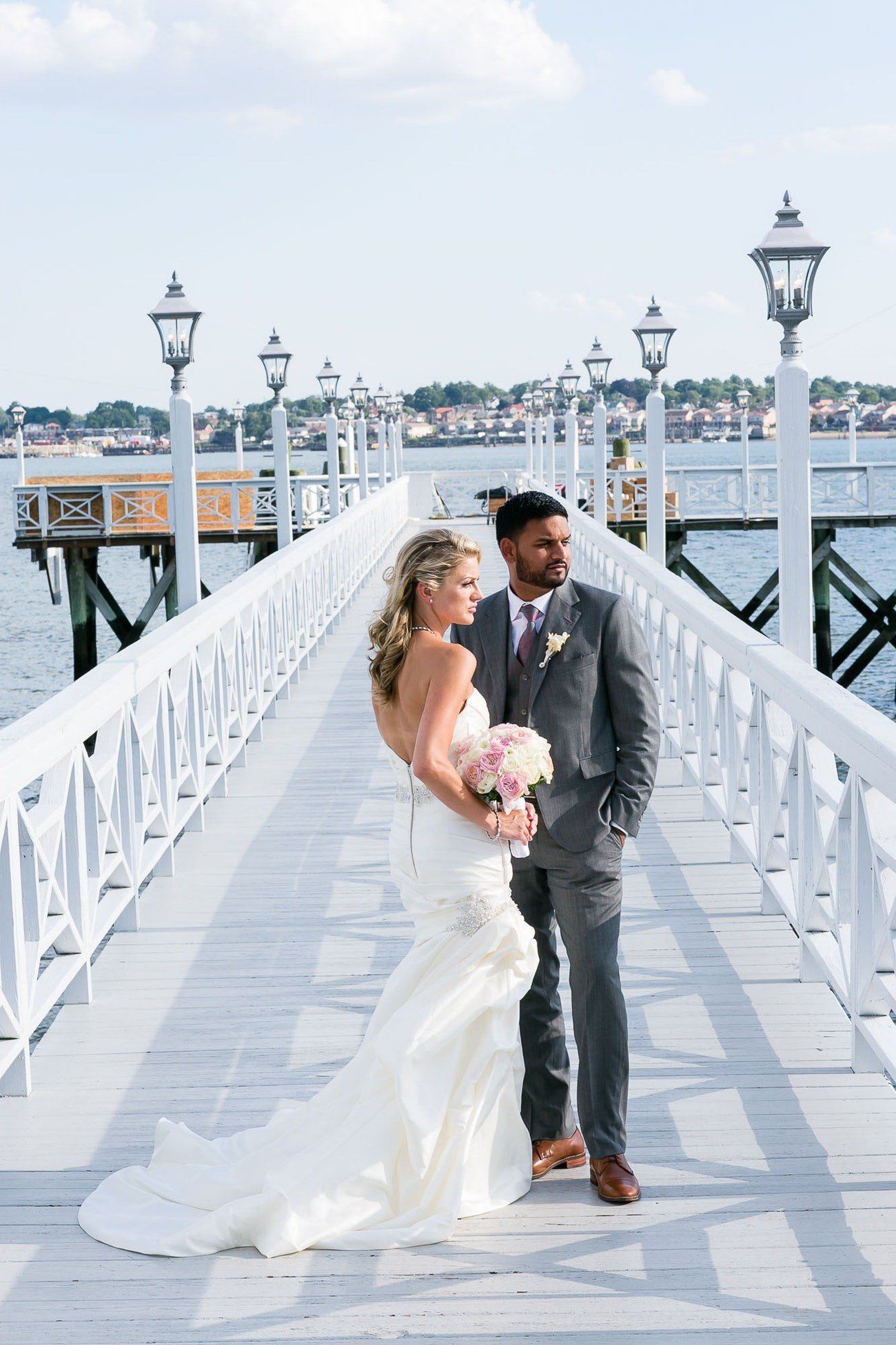 Elegant Shot of Bride & Groom on Dock