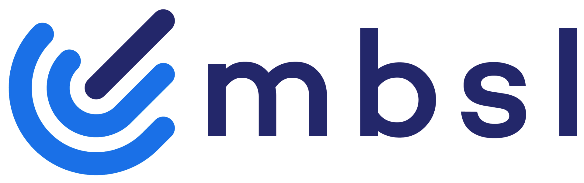 A blue and white logo for mbsl with a check mark in the middle.