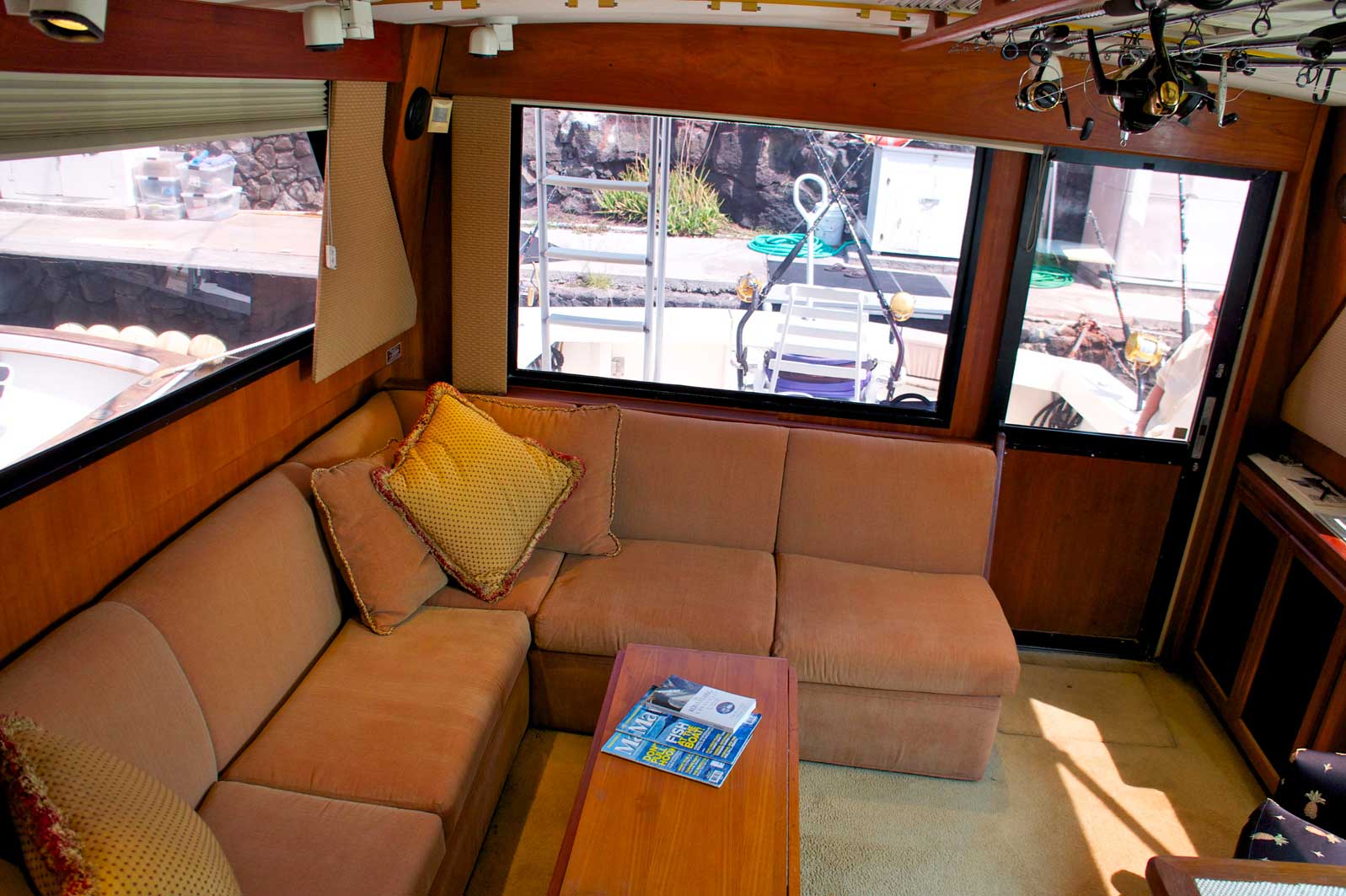 A living room with a couch and a coffee table