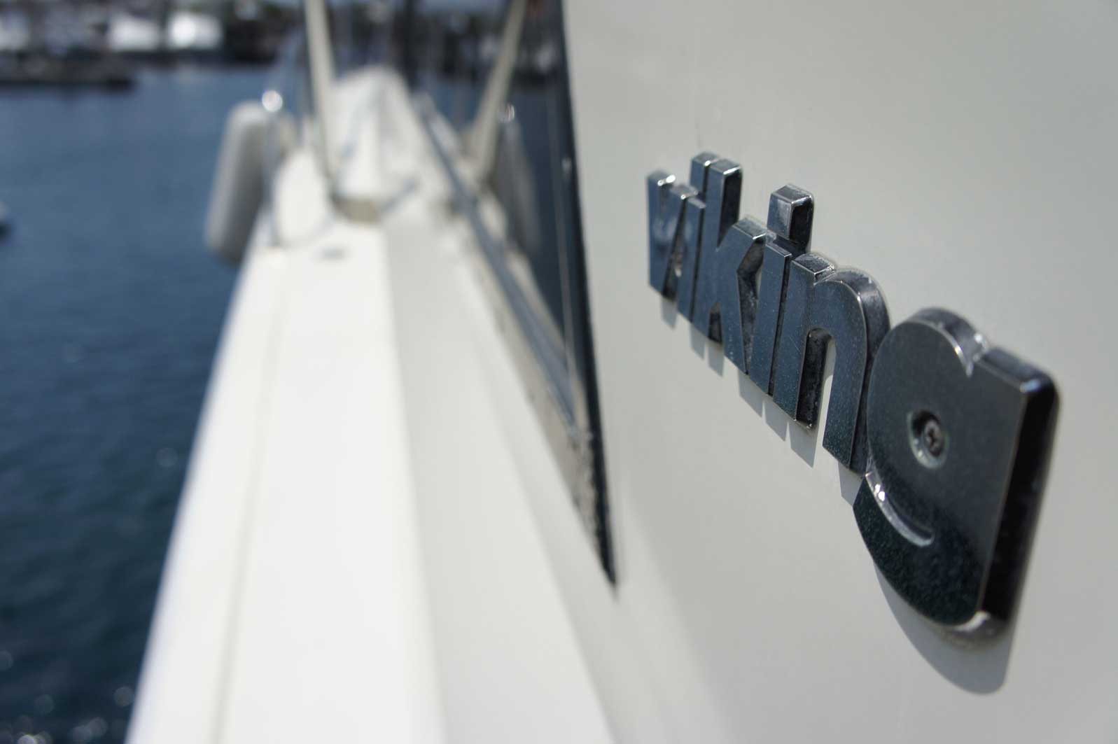 The word viking is on the side of a boat.
