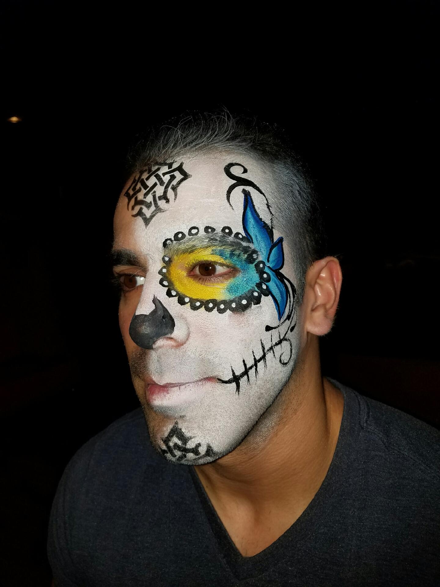 Chicago face painting sugar skull design for men.