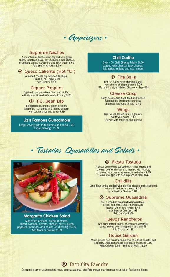 Taco City Menu Page 2 — Cocoa Beach, FL — Taco City