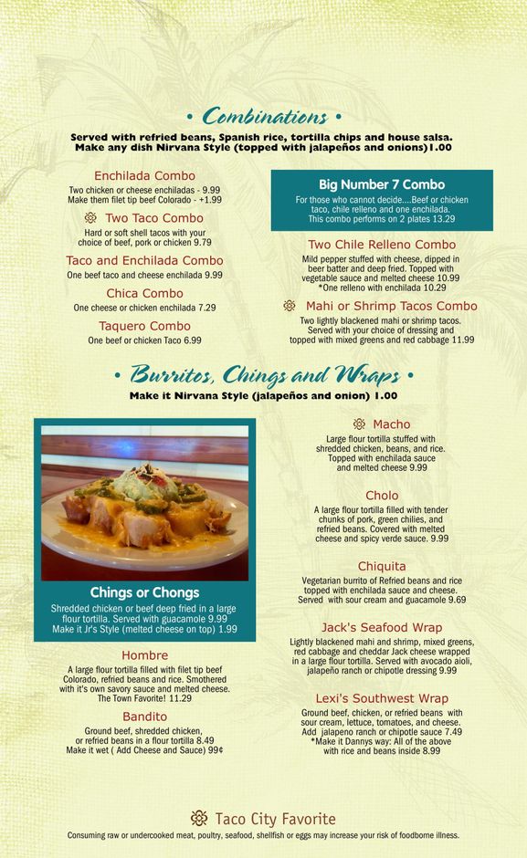 Taco City Menu Page 3 — Cocoa Beach, FL — Taco City