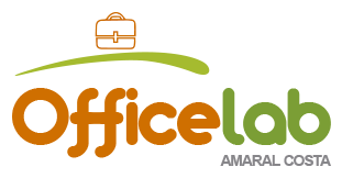 Um logotipo laranja e verde para officelab amaral costa
