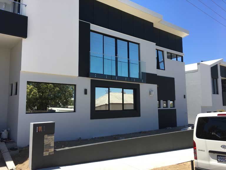 business with tinted windows, side view