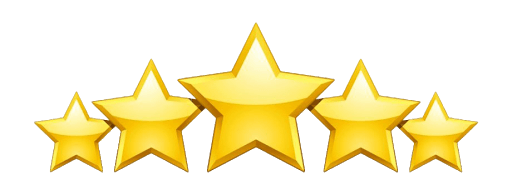 A row of five yellow stars on a white background.