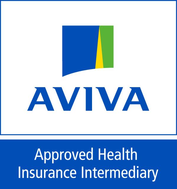A blue and white logo for aviva approved health insurance intermediary
