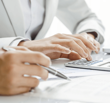 Business persons discussing on financial figures