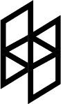 A black and white drawing of a cube on a white background.