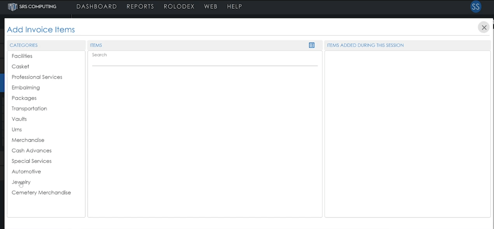 SRS Add Invoice Screen