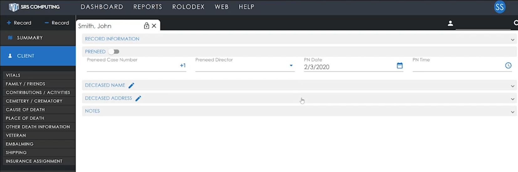 SRS Client Tab