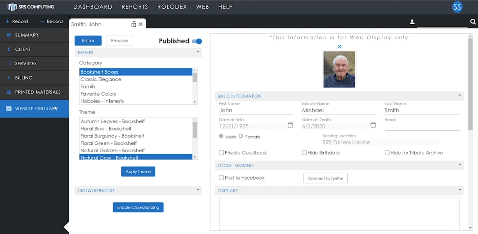 SRS Website Obituary Tab