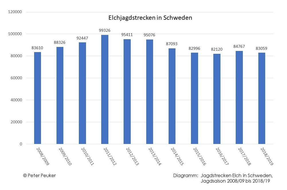 Diagramm Jagdstrecken Elch in Schweden © Peter Peuker Diagramm Jagdstrecken Elch in Schweden © Peter Peuker